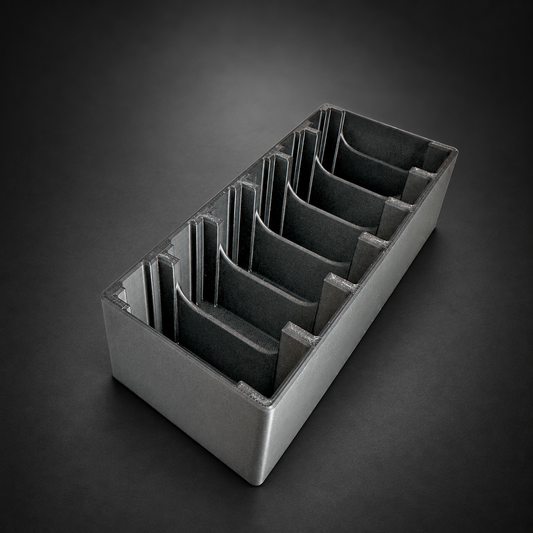 Sporting Rifle Magazine Storage Rack – 6 Slots on a charcoal background