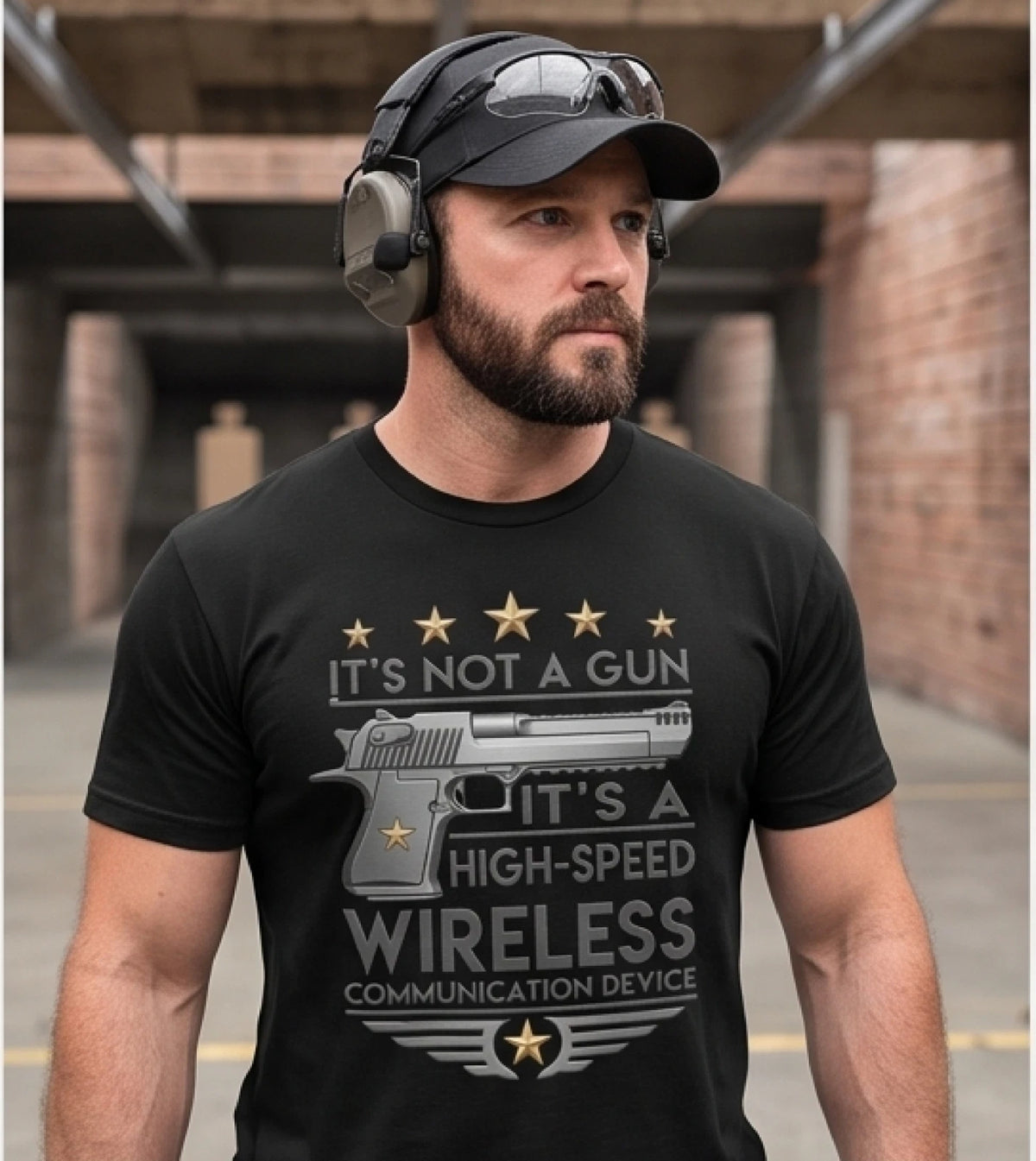 High-Speed Wireless Communication Device T-Shirt — Black — product photo 2