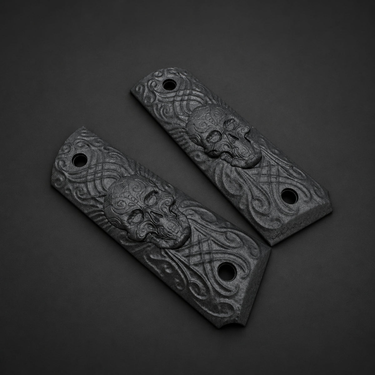 Sugar Skull & Scrollwork 1911 Grips – Graphite Crush Carbon Cerakote
