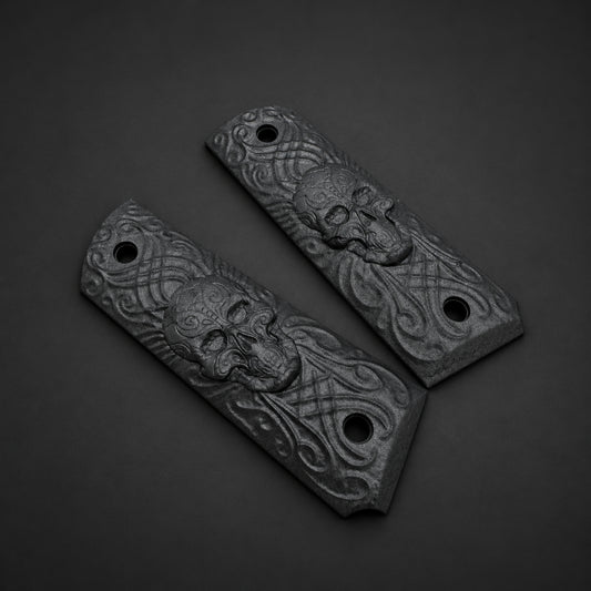 Sugar Skull & Scrollwork 1911 Grips – Graphite Crush Carbon Cerakote