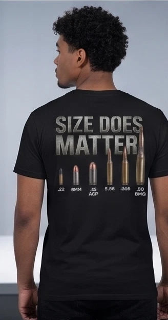 Size Does Matter Caliber Graphic T-Shirt — Black or Gray — product photo 2