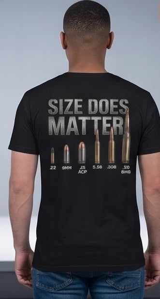 Size Does Matter Caliber Graphic T-Shirt — Black or Gray — product photo 6