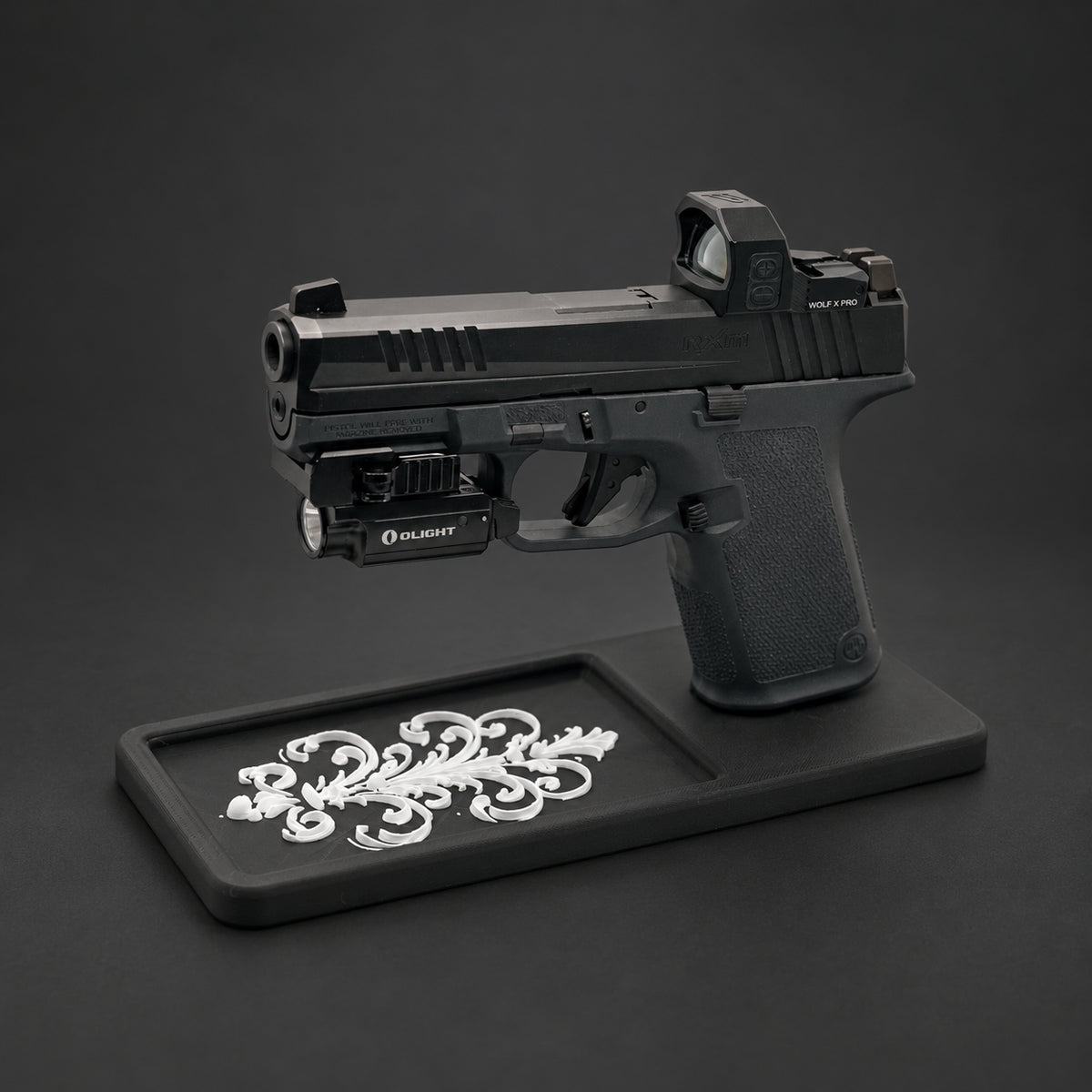 Scrollwork Glock-Style Double-Stack Pistol Display Stand & Tray