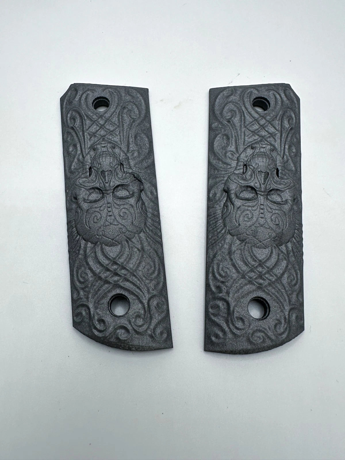Sugar Skull & Scrollwork 1911 Grips – Graphite Crush Carbon Cerakote – alternate view