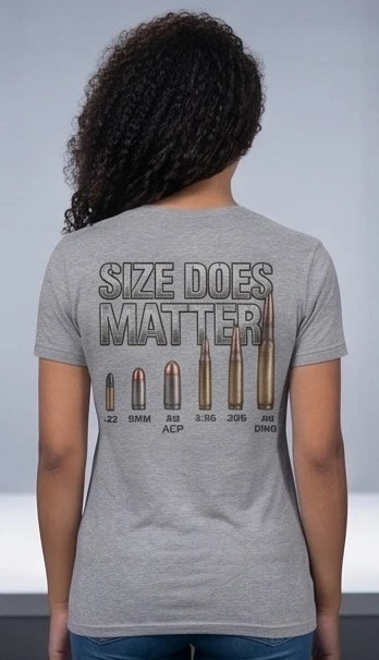 Size Does Matter Caliber Graphic T-Shirt — Black or Gray — product photo 7