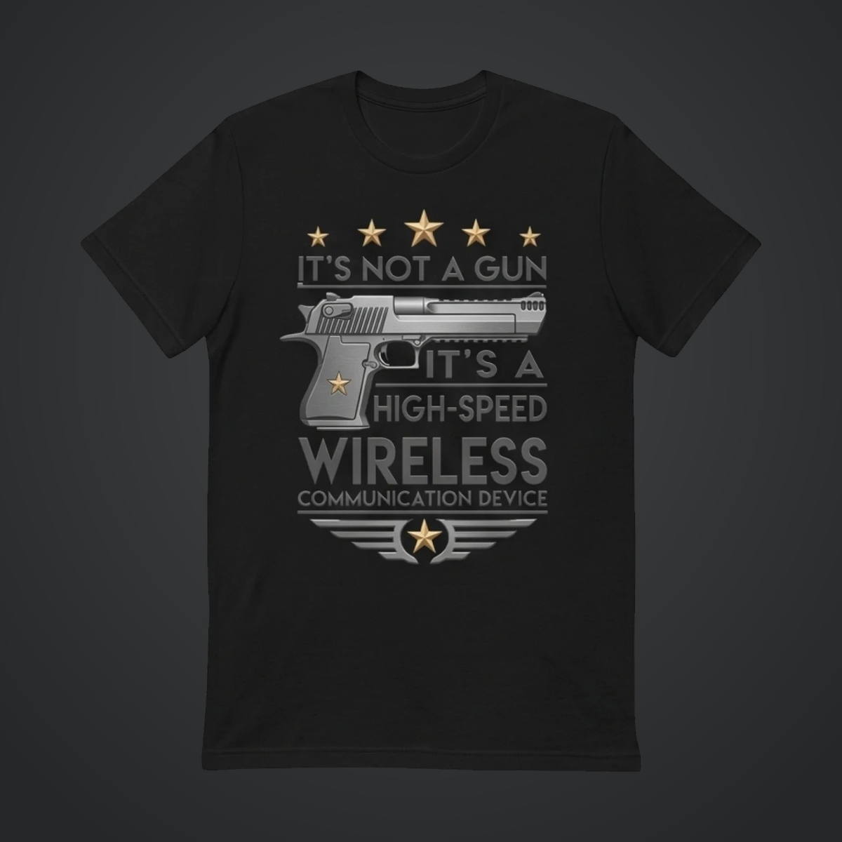 High-Speed Wireless Communication Device T-Shirt — Black