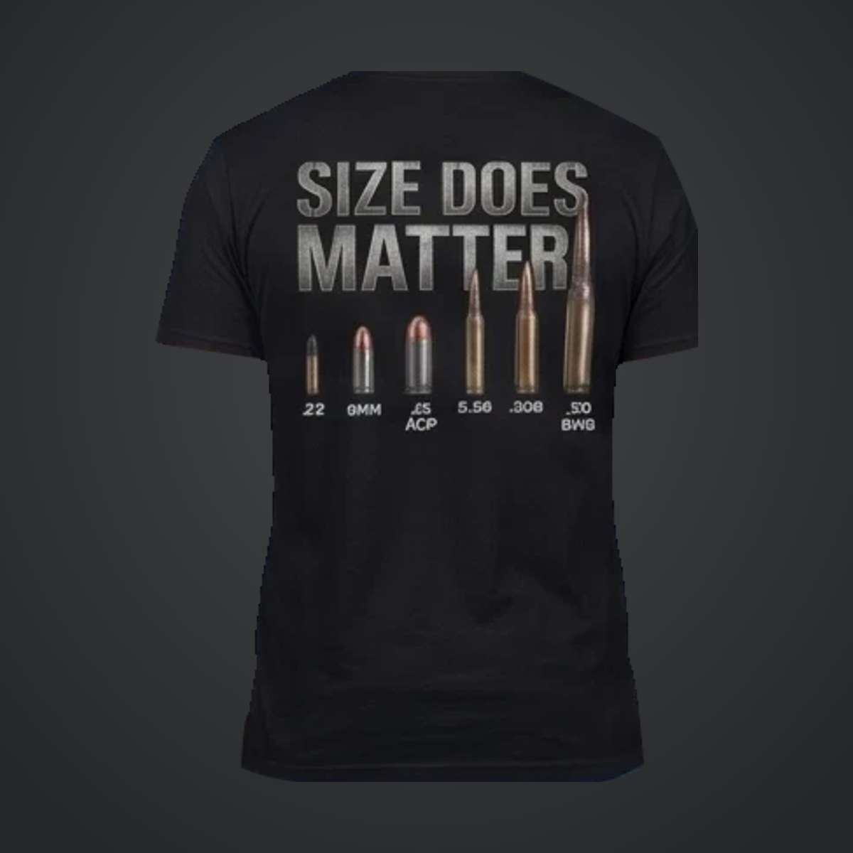 Size Does Matter Caliber Graphic T-Shirt — Black or Gray