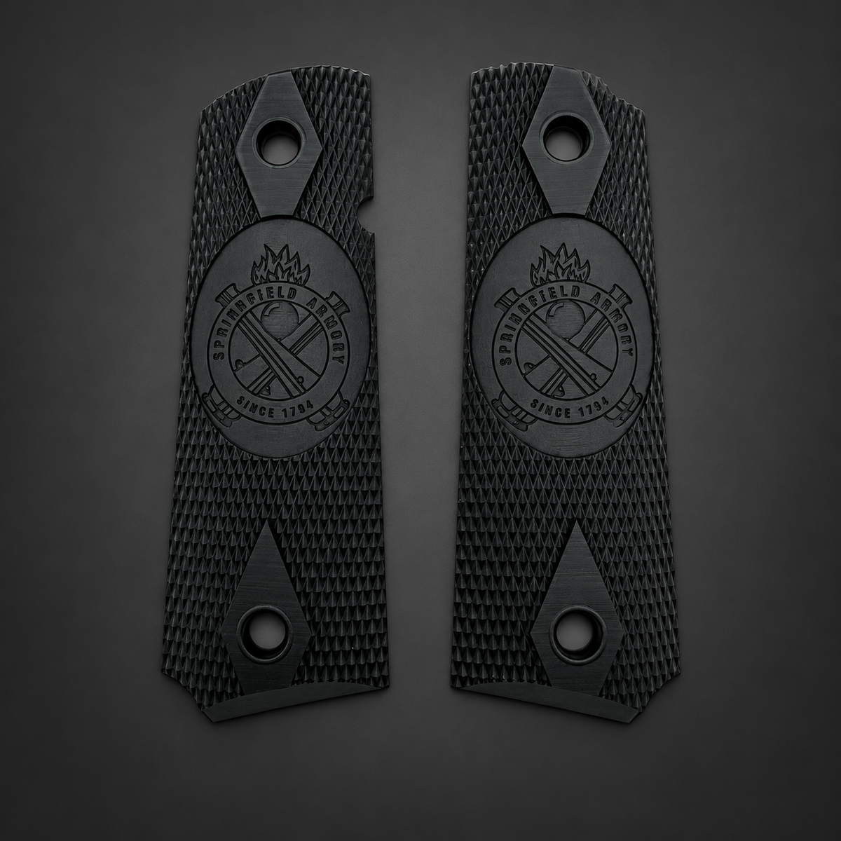 Springfield Armory Logo 1911 Grips – Black Checkered Pair