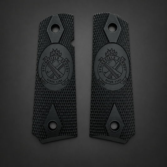Springfield Armory Logo 1911 Grips – Black Checkered Pair