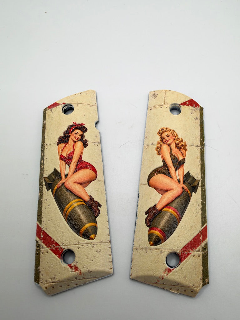 WWII Pin-Up Girls & Bomb Nose Art full-size 1911 ambi-cut polymer grip panels — original photograph 1