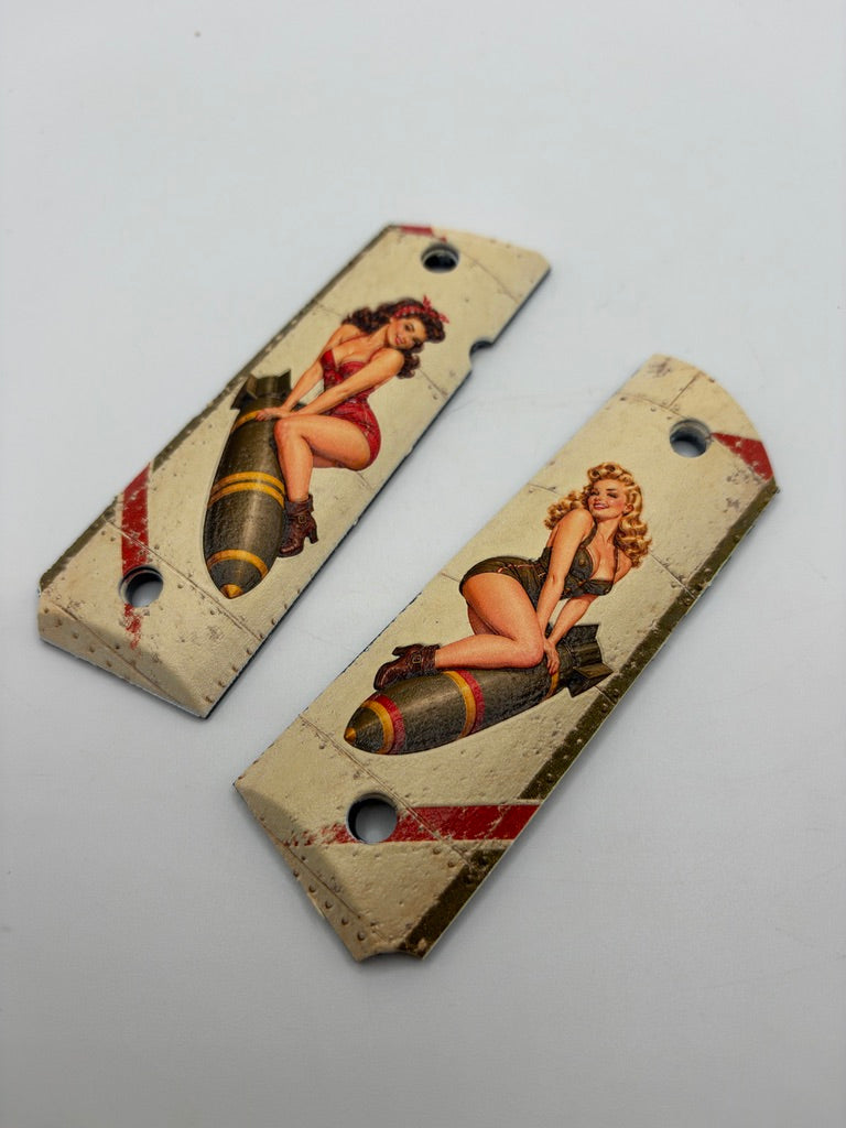 WWII Pin-Up Girls & Bomb Nose Art full-size 1911 ambi-cut polymer grip panels — original photograph 2