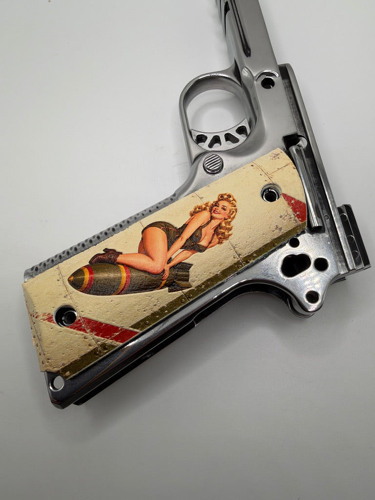 WWII Pin-Up Girls & Bomb Nose Art full-size 1911 ambi-cut polymer grip panels — original photograph 3
